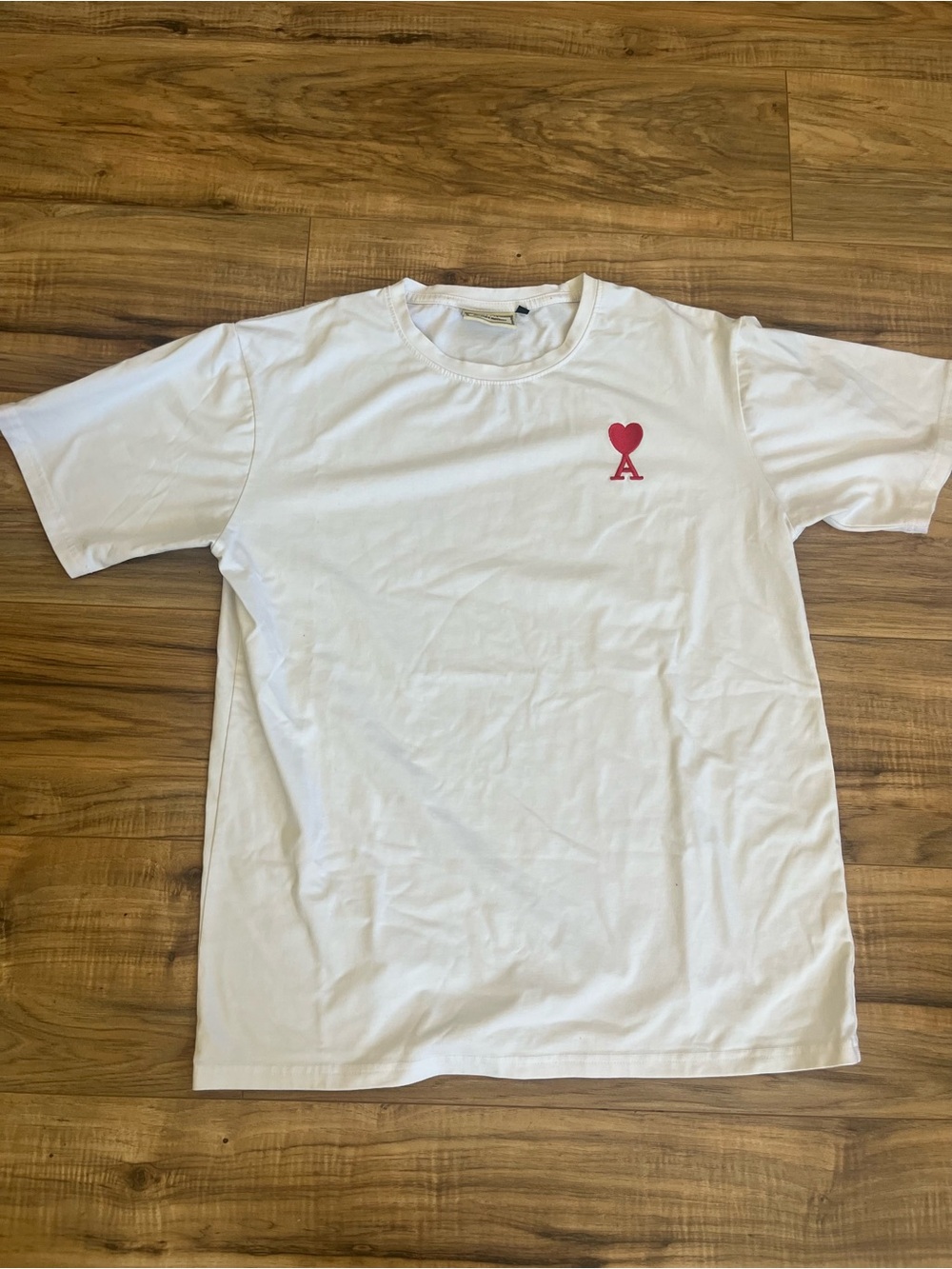 Ami Alexandre Mattiussi White Short-Sleeve Tee with Red Heart 'A' Emblem